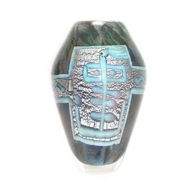 Murano Art Collection Paillon Vase In Blue;silver;grey