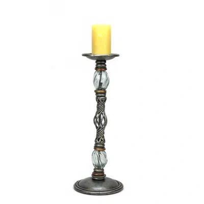 Murano Art Collection Pompeii Wrought Iron Candle Holder In Clear,black