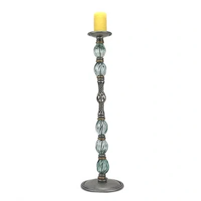 Murano Art Collection Pompeii Wrought Iron Candle Holder In Clear,silver