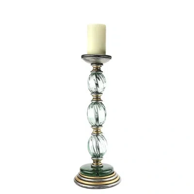 Murano Art Collection Pompie Wrought Iron And Glass Floor Candlestick In Silver