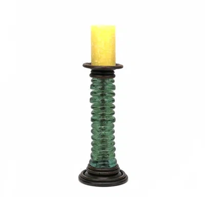 Murano Art Collection Rhine Wrought Iron Candle Holder In Green,dark Brown