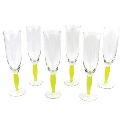 Murano Art Collection Salute Amalfi Flute Set Of 6 In Clear,yellow