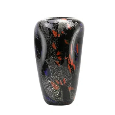 Murano Art Collection Torino Black/blue/orange 14.5'' Glass Table Vase In Blue;black;orange