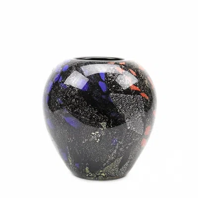 Murano Art Collection Torino Glass Table Vase In Black/blue/orange In Blue;black;orange