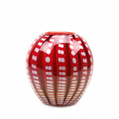 Murano Art Collection Vezuviu Glass Table Vase In Red/black/white In Black;white;red