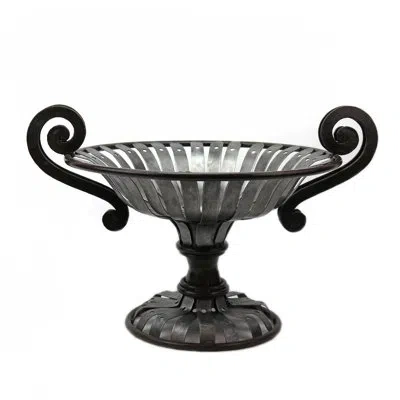 Murano Art Collection Victorian Garden Wrought Iron Centerpiece Bowl In Dark Gray