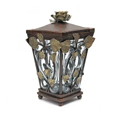 Murano Art Collection Vine Wrought Iron And Glass Covered Urn In Brown;gold