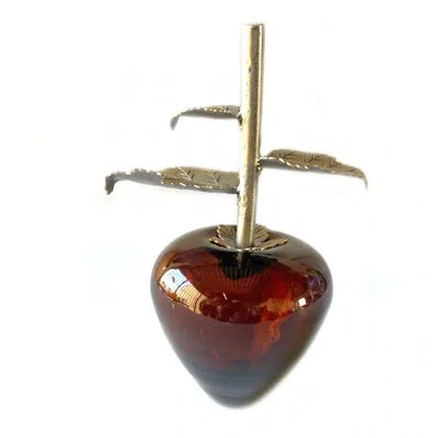 Murano Art Collection Wrought Iron And Amber Glass Apple In Amber;grey