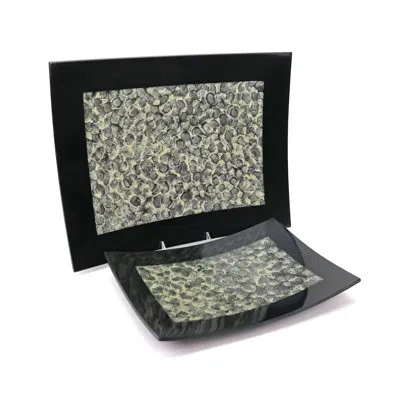 Murano Art Collection Zanzibar Lacquer Trays Set Of 2 In Black