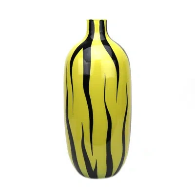 Murano Art Collection Zebra Mustard Yellow/black Glass Table Vase In Black;mustard Yellow