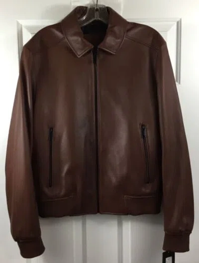 Pre-owned Murano Premium Leather Jacket Men's Medium Brown Lamb Skin Full Zip Bomber $495