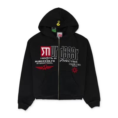 Murd333r.fm X Gr33dy Unit Greedy Unit X Murd333r. Fm Black Double Layered Hoodie