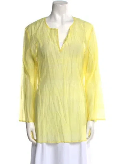 Pre-owned Muriel Brandolini V-neck Long Sleeve Tunic In Yellow