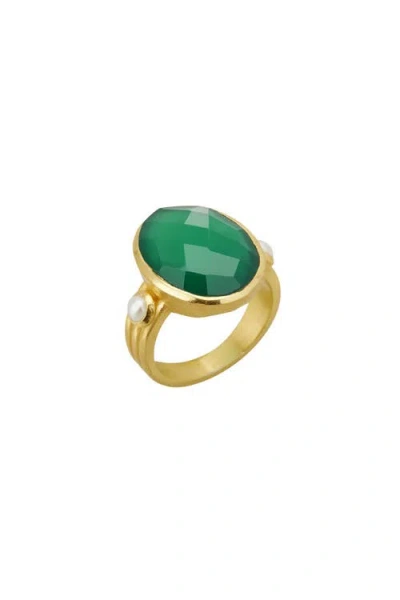 Murkani Green Onyx & Pearl Ring 5 In Gold