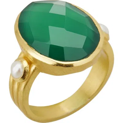 Murkani Green Onyx & Pearl Ring 7 In Gold