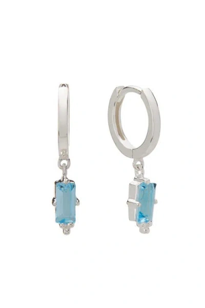 Murkani Huggies With Hanging Blue Topaz Baguette In Metallic