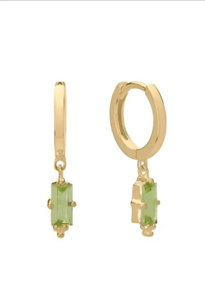 Murkani Huggies With Hanging Peridot Baguette In Gold