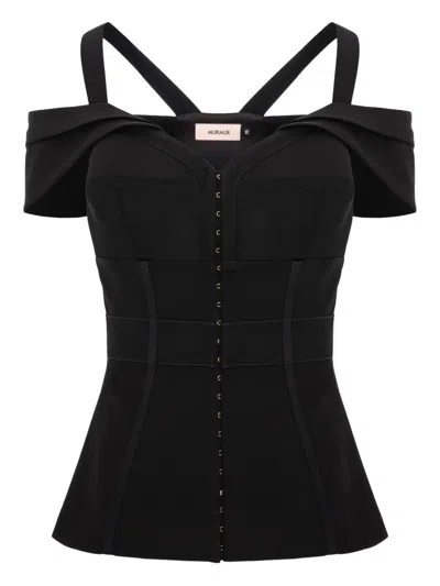 Murmur Candy Shoulder Straps Buttoned Top In Black