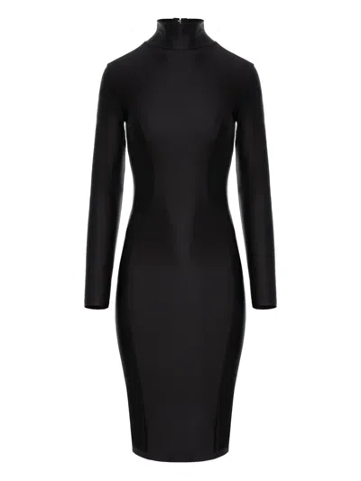 Murmur Cast Long-sleeve Midi Dress In Black