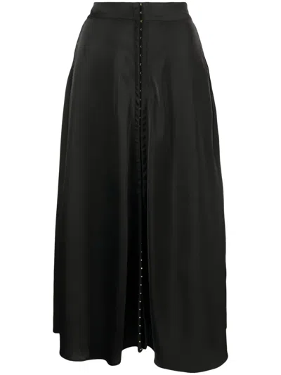 Murmur Diversion Satin A-line Midi Skirt In Black