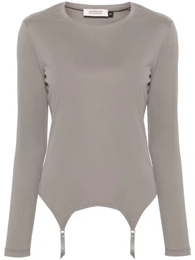 Murmur Garter Long-sleeve Ribbed Top In Grey