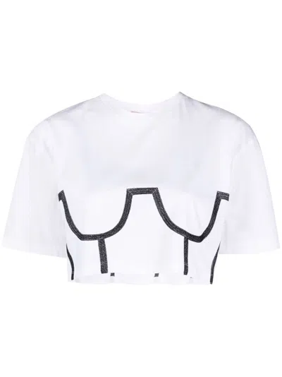 Murmur Trompe L'oeil Corset Cropped T-shirt In White