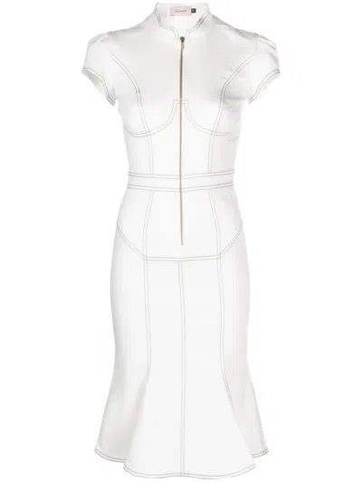 Murmur Underline Contrast-stitching Denim Dress In White