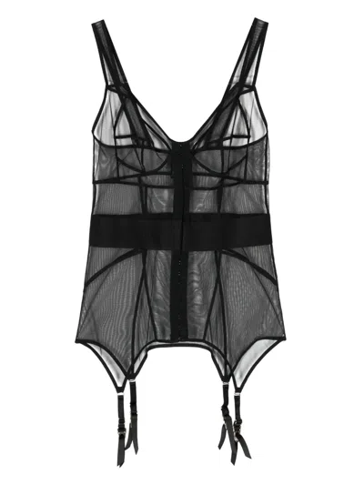 Murmur Zest Panelled Sheer Corset In Black