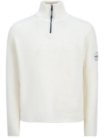 Murphy & Nye Fender Ribbed Knit Zip-through Sweater In White