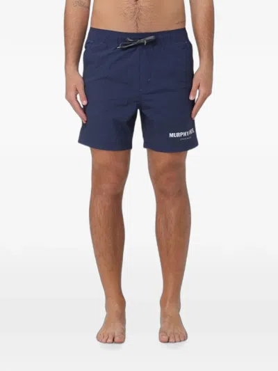 Murphy & Nye Logo-print Drawstring Swim Shorts In Blue