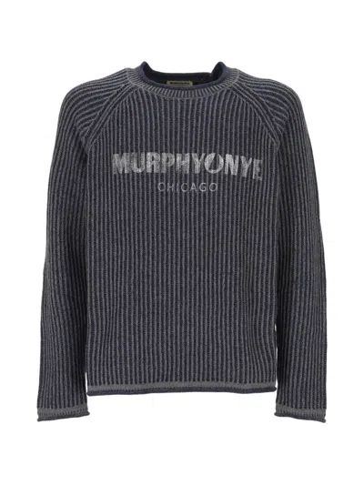 Murphy & Nye Logo-print Ribbed-knit Sweater In Blue