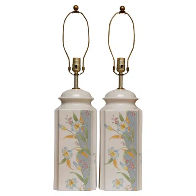 Pre-owned Murray Feiss Ceramic Table Lamps, A Pair In Transparent