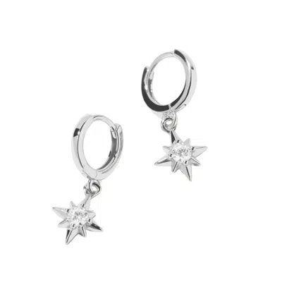 Muru Women's Crystal Star Hoops Silver
