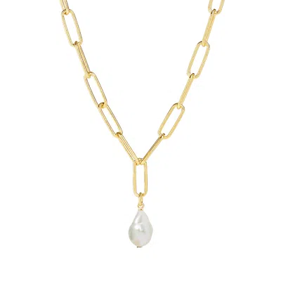 Muru Women's Freshwater Pearl Paperclip Necklace Gold