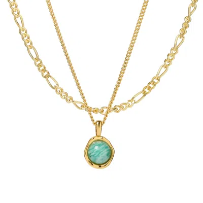 Muru Women's Gold Tiny Amazonite Necklace Layering Set