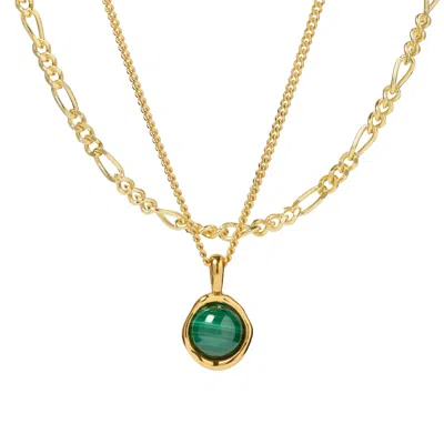 Muru Women's Gold Tiny Malachite Necklace Layering Set