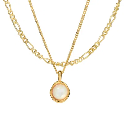 Muru Women's Gold Tiny Pearl Necklace Layering Set