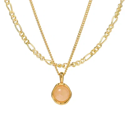 Muru Women's Gold Tiny Rose Quartz Necklace Layering Set