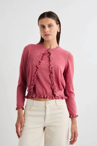 Mus & Bombon Car Mirri Cardigan In Dark Pink In Multi