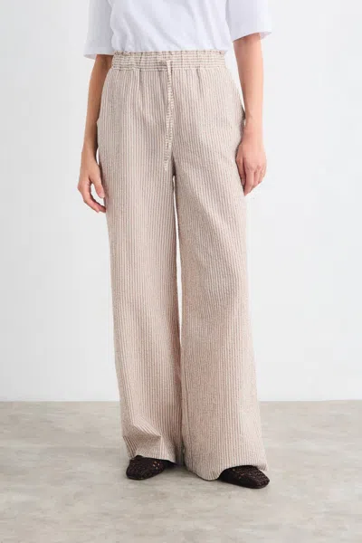 Mus & Bombon Eclipse Stripe Pant In Tostada In White