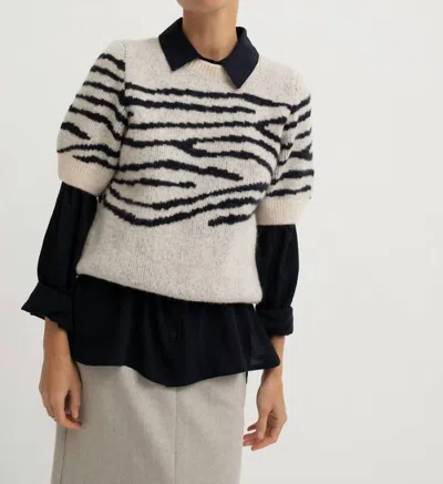 Mus & Bombon Plata Sweater In Ecru & Navy In White