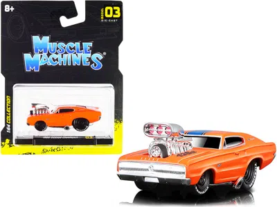 Muscle Machines 1966 Dodge Charger 426 C. I. Orange With Blue Stripe 1/64 Diecast Model Car By