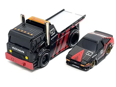 Muscle Machines Jdm Flatbed Truck #25 Black And Red And 1983-85 Toyota Trueno Sprinter (ae86) #25 Black And Red "adv