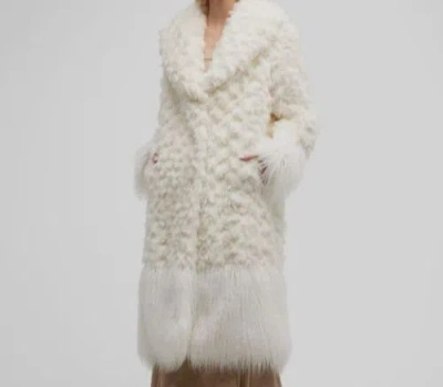 Pre-owned Muse $1500 Alabama  Italy Women White Faux-fur Mick Long Vest Coat Jacket Size 42