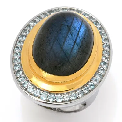 Muse 18k Gold Accented Choice Of 18x13mm Opaque & Faceted Gemstone Ring In Multi