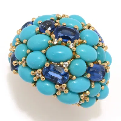 Muse 18k Vermeil Sleeping Beauty Turquoise, Kyanite & Zircon Dome Ring In Blue