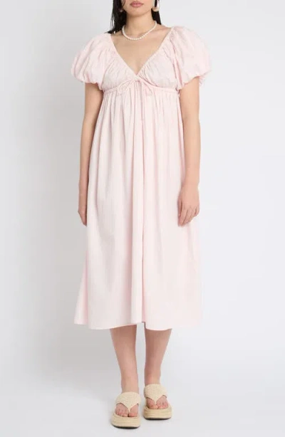 Muse Assembly Bubble Sleeve Cotton Maxi Dress In Pink