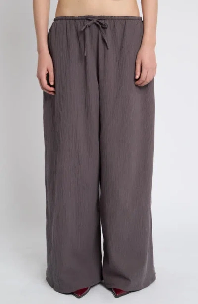 Muse Assembly Crinkled Wide Leg Trousers In Brown