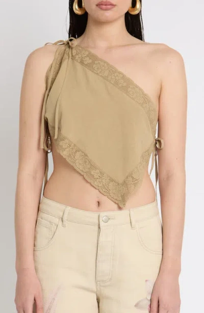 Muse Assembly Embroidered Hanky One Shoulder Top In Brown