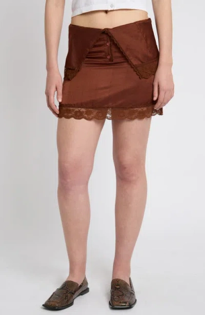 Muse Assembly Pammy Lace Trim Mini Skirt-brown